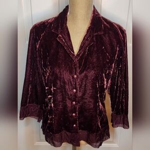 Vintage Y2K Carole Little Velvet Button Down Shirt in Deep Burgundy Size M